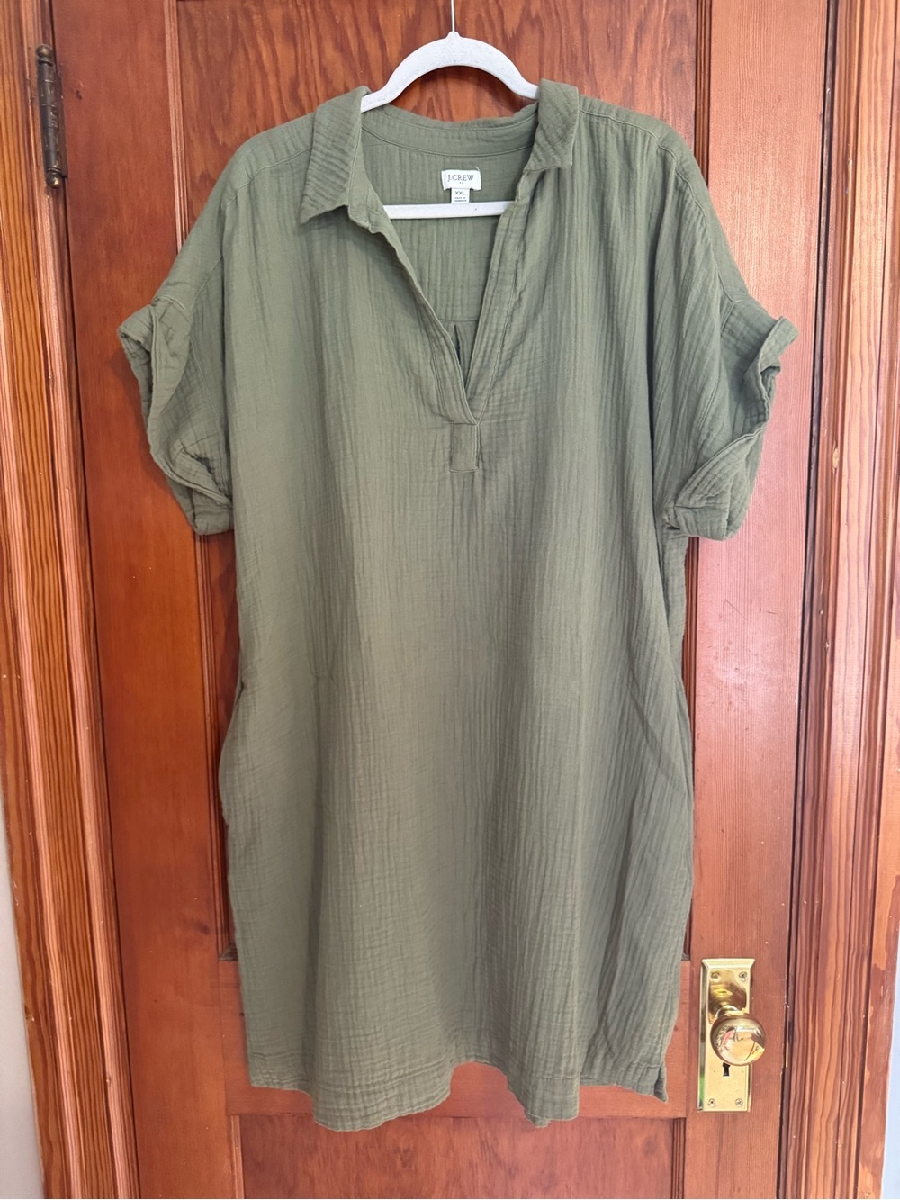 J. Crew Women’s Olive Green Cotton Gauze Shirt Dress Size XXL